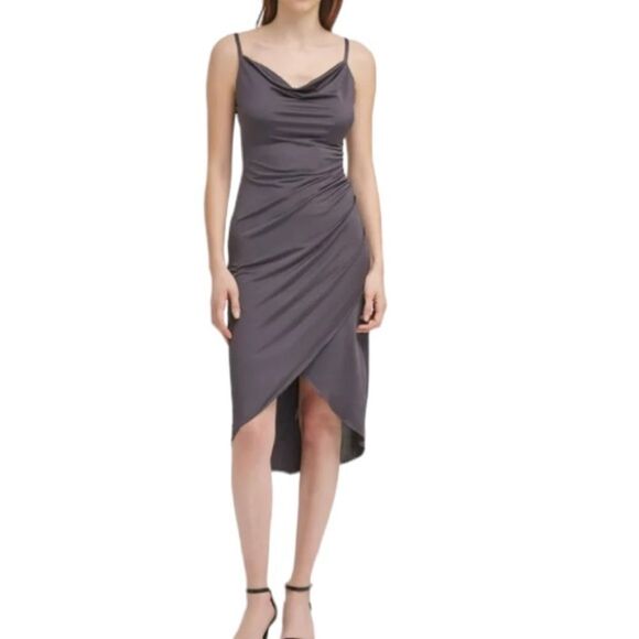 Guess Dress Womens Size 2 Purple Cowl Neck‎ Drape Midi Satin - Picture 1 of 10